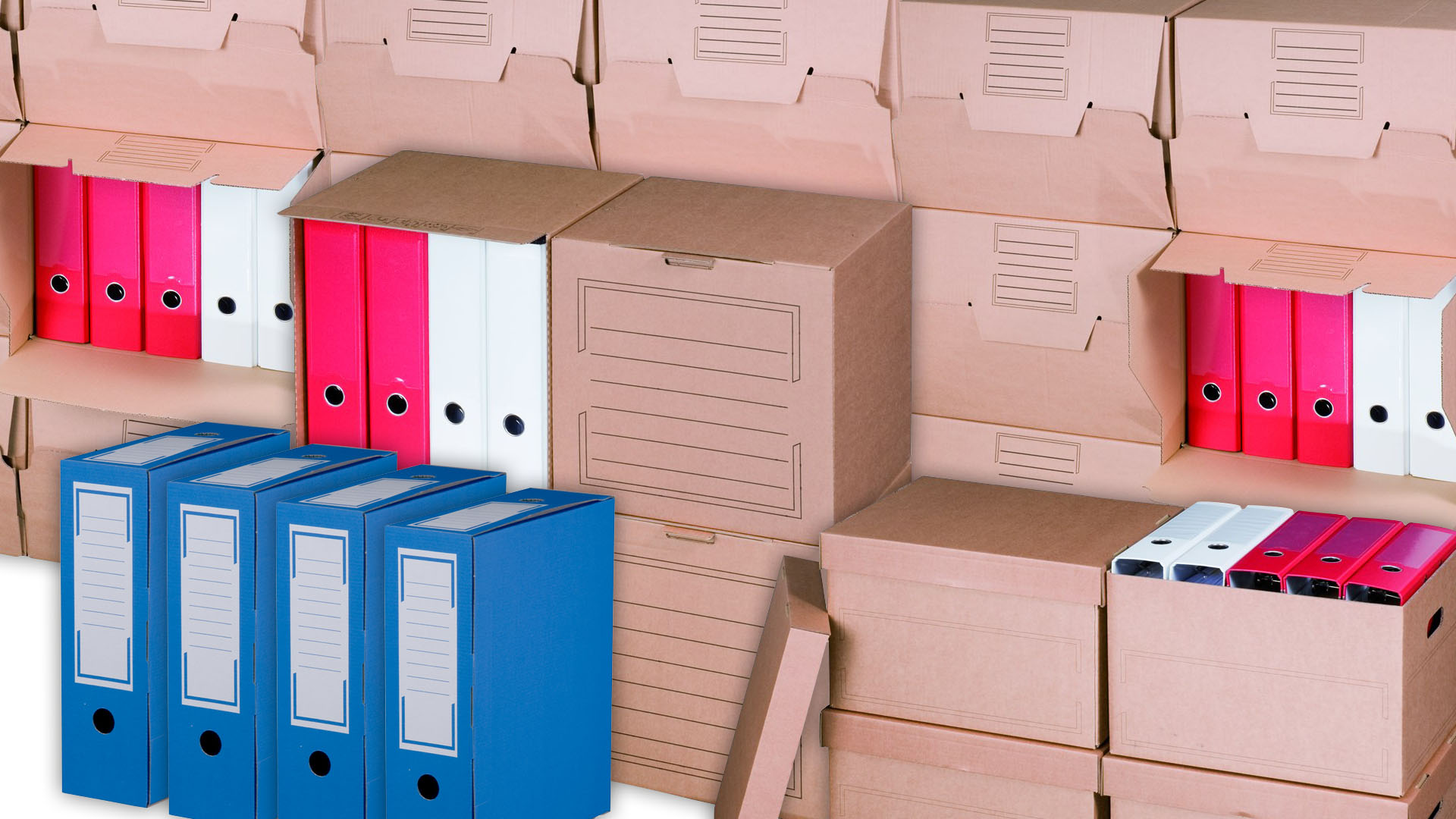 Archivboxen und Archivverpackungen für die langfristige Aufbewahrung von Ordnern, Akten und sonstigem Schriftgut.