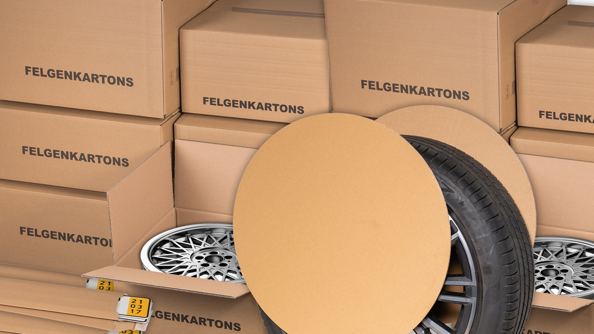 Versandkartons für Kfz-Zubehör, wie z.B. Felgenkartons, Reifenkartons für Kompletträder, Felgenpappe und Versandtaschen für Kfz-Kennzeichen, günstig online kaufen auf actus24.de!