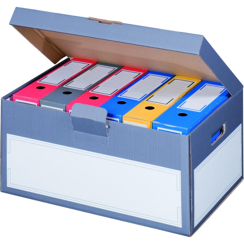 Archivbox mit einseitig verbundenem Deckel, grau